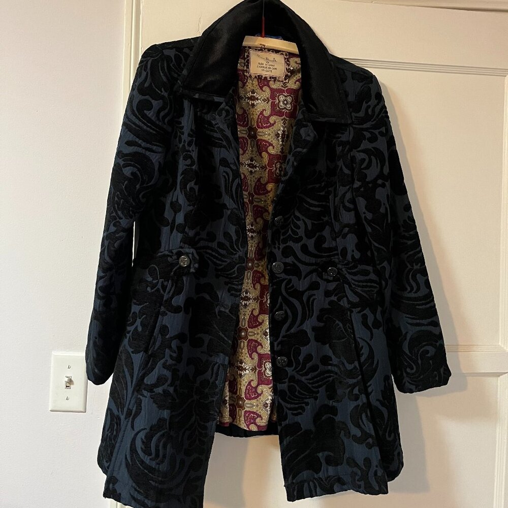 Beautiful Free People navy Brocade short coat